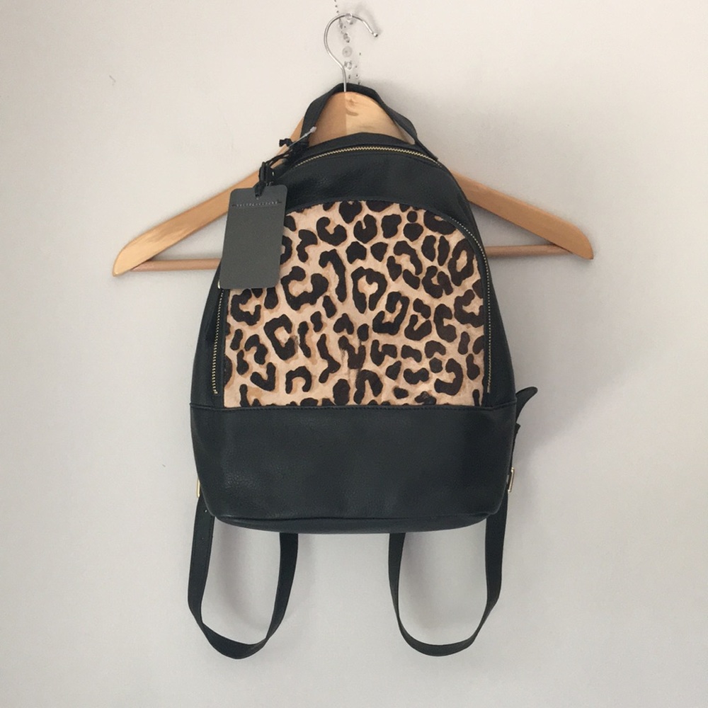 Margot Black Leather Leopard Calf Hair Backpack